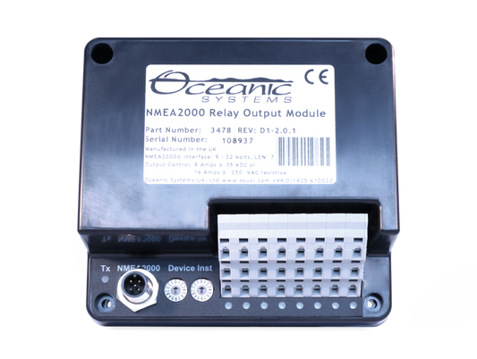 Oceanic Systems Relay Output Module - 8 Way - 3478 The Oceanic Systems 3478 Relay Output Module - 8 Way allows messages over the NMEA2000® network to directly control 8 power relays using standard NMEA2000® PGN messages.