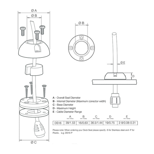 Scanstrut DS16S Vertical Cable Seal Stainless Steel DS16S