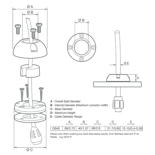 Scanstrut DS40S Vertical Cable Seal Stainless Steel DS40S
