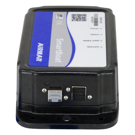 SmartBoat - Bridge Only, No Analog Inputs, W/ CAN2 and Serial - ASM-CES
Part #ASM-CES
MFG #ASM-CES-1
An AIRMAR SmartBoat electronic device with a black plastic housing, featuring a blue and white front label with product branding and ports on the side.