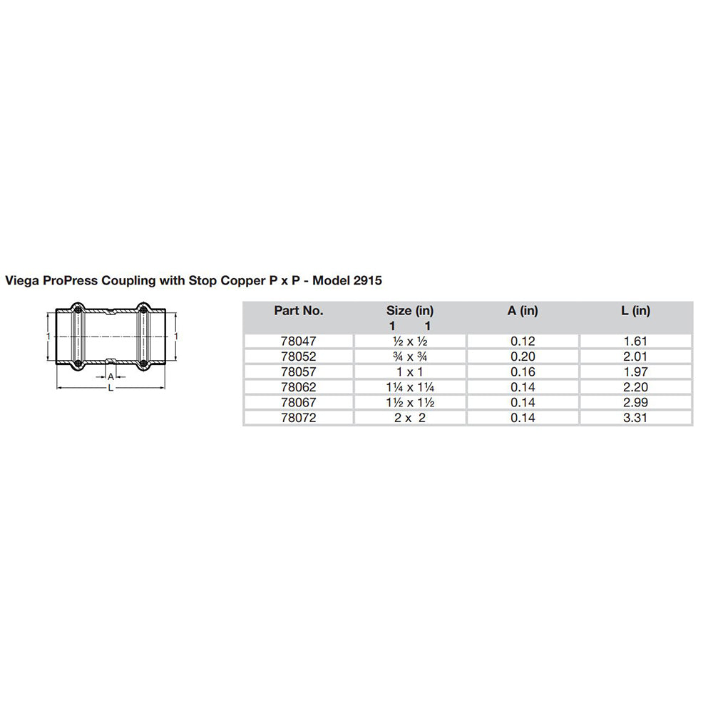 Viega ProPress 2 Copper Coupling wStop Double Press Connection Smart Connect Technology 78072