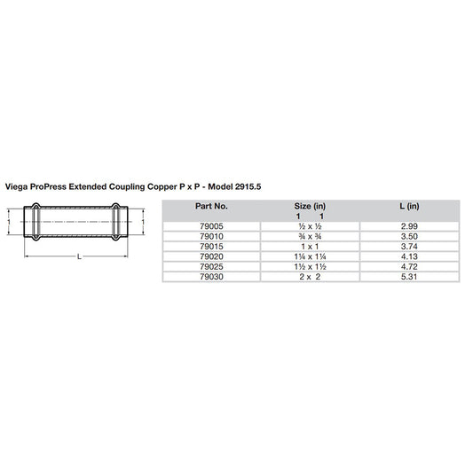 Viega ProPress 34 Extended Coupling wo Stop Double Press Connection Smart Connect Technology 79010
