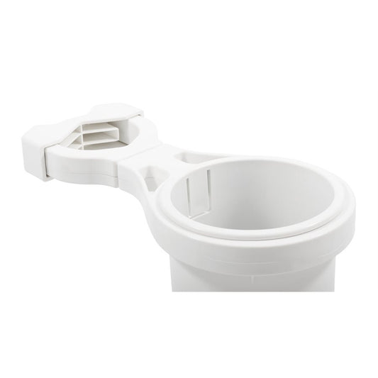 Camco ClampOn Rail Mounted Cup Holder Large for Up to 2 Rail White 53083