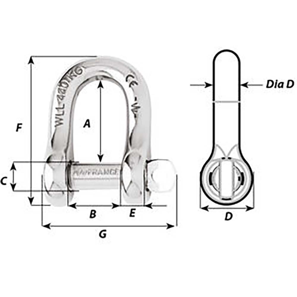 Wichard Captive Pin D Shackle Diameter 5mm 316 01402