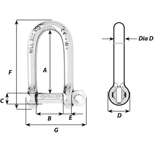 Wichard SelfLocking Long D Shackle 10mm Diameter 1332 01215