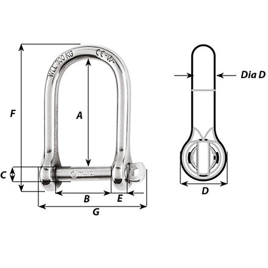 Wichard SelfLocking Large Opening Shackle 8mm Diameter 516 01264