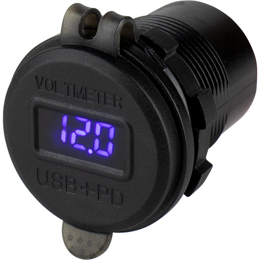 SeaDog Round USB USBC Power Socket wHidden Voltmeter 4265181