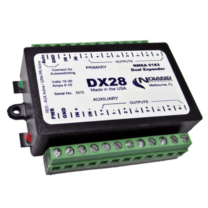Noland Engineering - NMEA 0183 DX28 Dual Expander NSN 7025-01-606-7150  The DX28 Expander is a 2-channel signal splitter/amplifier for NMEA 0183 data signal distribution. It can be configured as one 1-in x 8-out expander, two 1-in x 4-out expanders, or an auto-switching expander.