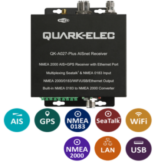 Quark-Elec NMEA 2000 AIS+GPS Receiver with NMEA Multiplexer and Ethernet, N2K, WiFi, USB Outputs - QK-A027-plus