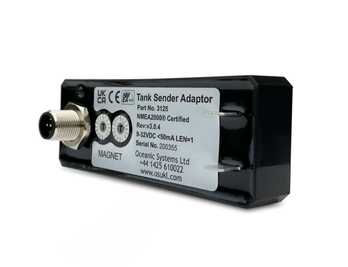 Oceanic Systems Resistive Tank Level Sender to N2K Adapter - 3125 The 3125 NMEA2000® Tank Sender Adaptor allows a standard resistive tank level sender to connect to the NMEA2000® network.