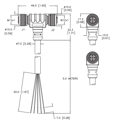 Maretron NMEA 2000 Micro/Mid Powertap Tee - FM (left)/ 5 Meter 4 Wire Power drop (bottom)/FM (right) CF-SPWR05-CF