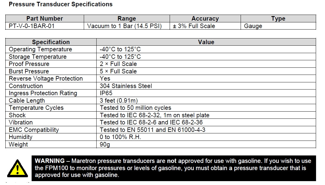 Maretron Pressure Transducer Vacuum to 1 Bar (FPM100 Accessory) PT-V-0-1BAR