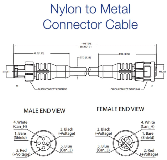 Maretron NMEA 2000 Nylon to Metal Connector Cable QCM-CG1-QCF-01