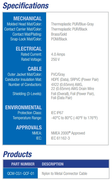 Maretron NMEA 2000 Nylon to Metal Connector Cable QCM-CG1-QCF-01