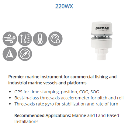 Airmar NMEA 0183/2000 Marine Based WeatherStation (no Relative Humidity) - WS-220WX