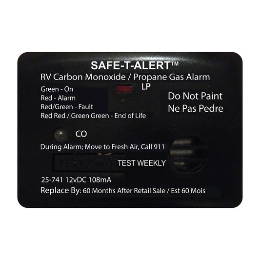 SafeTAlert 25 Series Surface Mount Dual Carbon MonoxidePropane Alarm  12V Hardwire  Black 25741BL