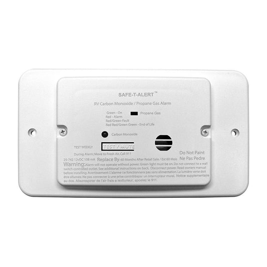 SafeTAlert 25 Series Flush Mount Dual Carbon MonoxidePropane Alarm wTrim Ring  White  12V Hard Wire 25742TRWT