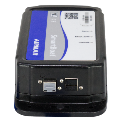 SmartBoat - Bridge Only, No Analog Inputs, W/ CAN2 and Serial - ASM-CES
Part #ASM-CES
MFG #ASM-CES-1
An AIRMAR SmartBoat electronic device with a black plastic housing, featuring a blue and white front label with product branding and ports on the side.