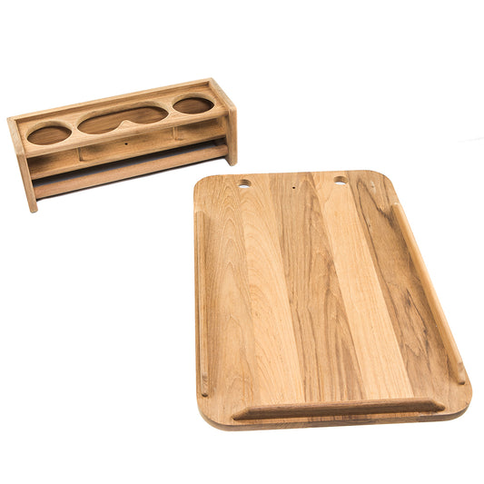 Whitecap Teak Drinkholder wRemovable Cockpit Table Top  Holds 4 Glasses 61394C
