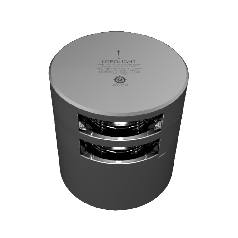 Lopolight Series 301106  Double Stacked Stern Light  3NM  Horizontal Mount  White  Silver Housing 301105ST