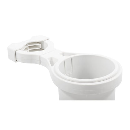 Camco ClampOn Rail Mounted Cup Holder  Small for Up to 114 Rail  White 53086
