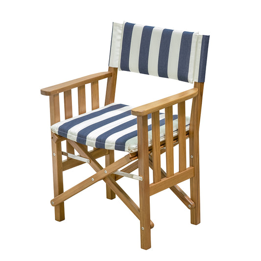 Whitecap Directors Chair II wNavy  White Cushion  Teak 61050