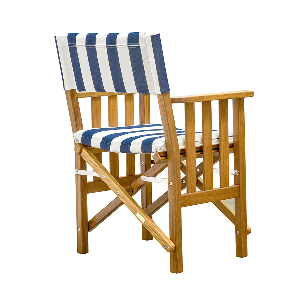 Whitecap Directors Chair II wNavy  White Cushion  Teak 61050