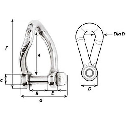 Wichard SelfLocking Twisted Shackle  Diameter 6mm  14 01223