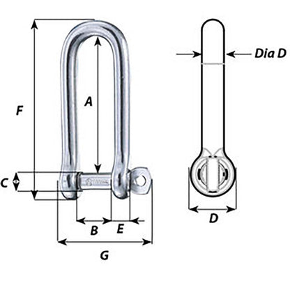 Wichard Captive Pin Long D Shackle  Diameter 6mm  14 01413