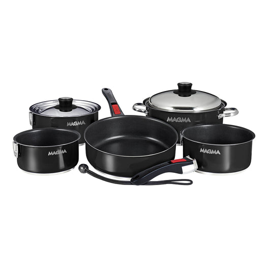 Magma Nestable 10 Piece Induction NonStick Enamel Finish Cookware Set  Jet Black A10366JB2IN