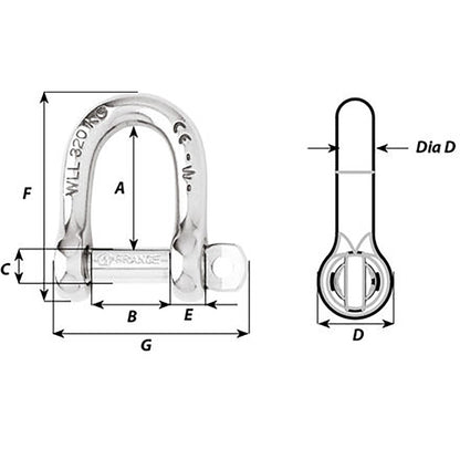 Wichard SelfLocking D Shackle  12mm Diameter  1532 01206