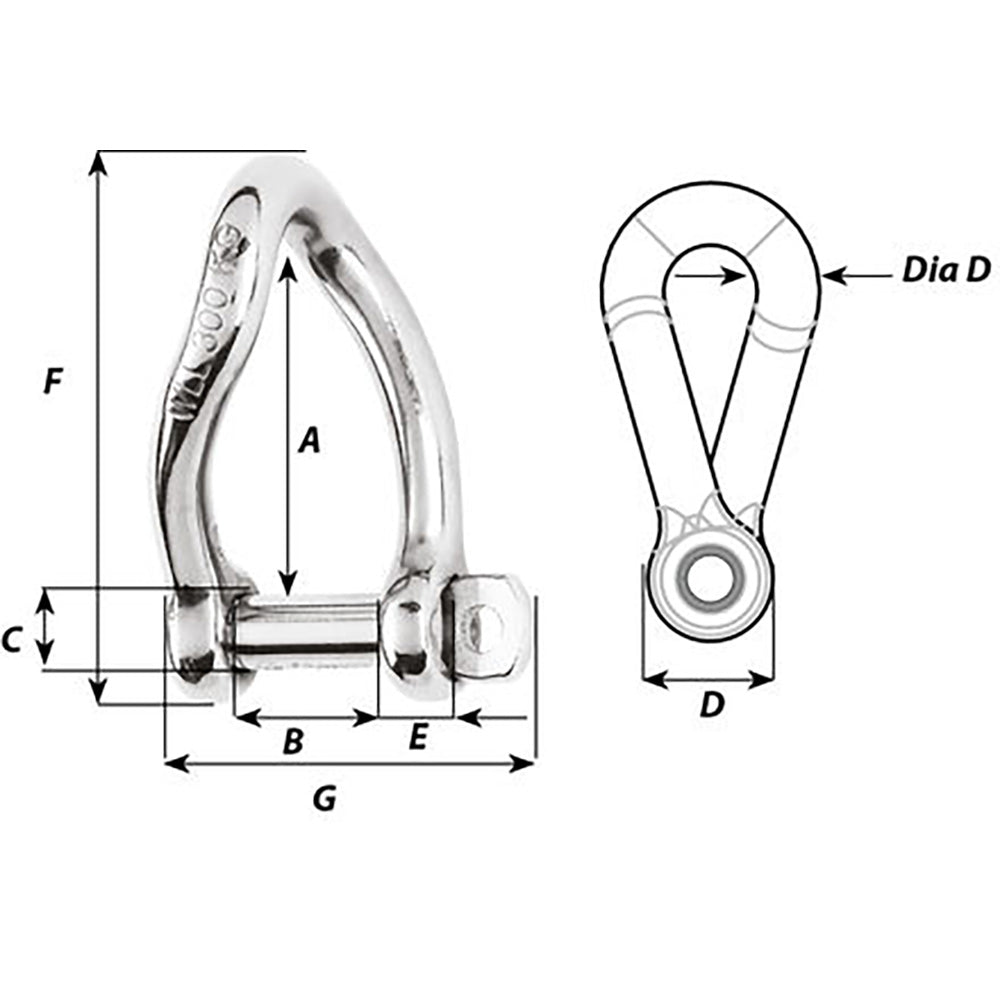 Wichard SelfLocking Twisted Shackle  10mm Diameter  1332 01225
