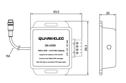 Quark-Elec NMEA 2000 to NMEA 0183 Mini Gateway QK-AS00