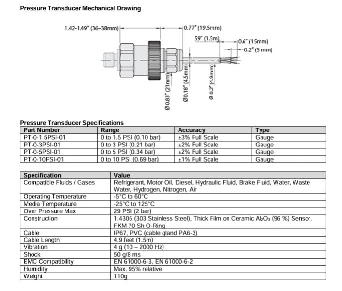 Maretron Pressure Transducer 0 to 1.5 PSI (FPM100 Accessory) PT-0-1.5PSI-01