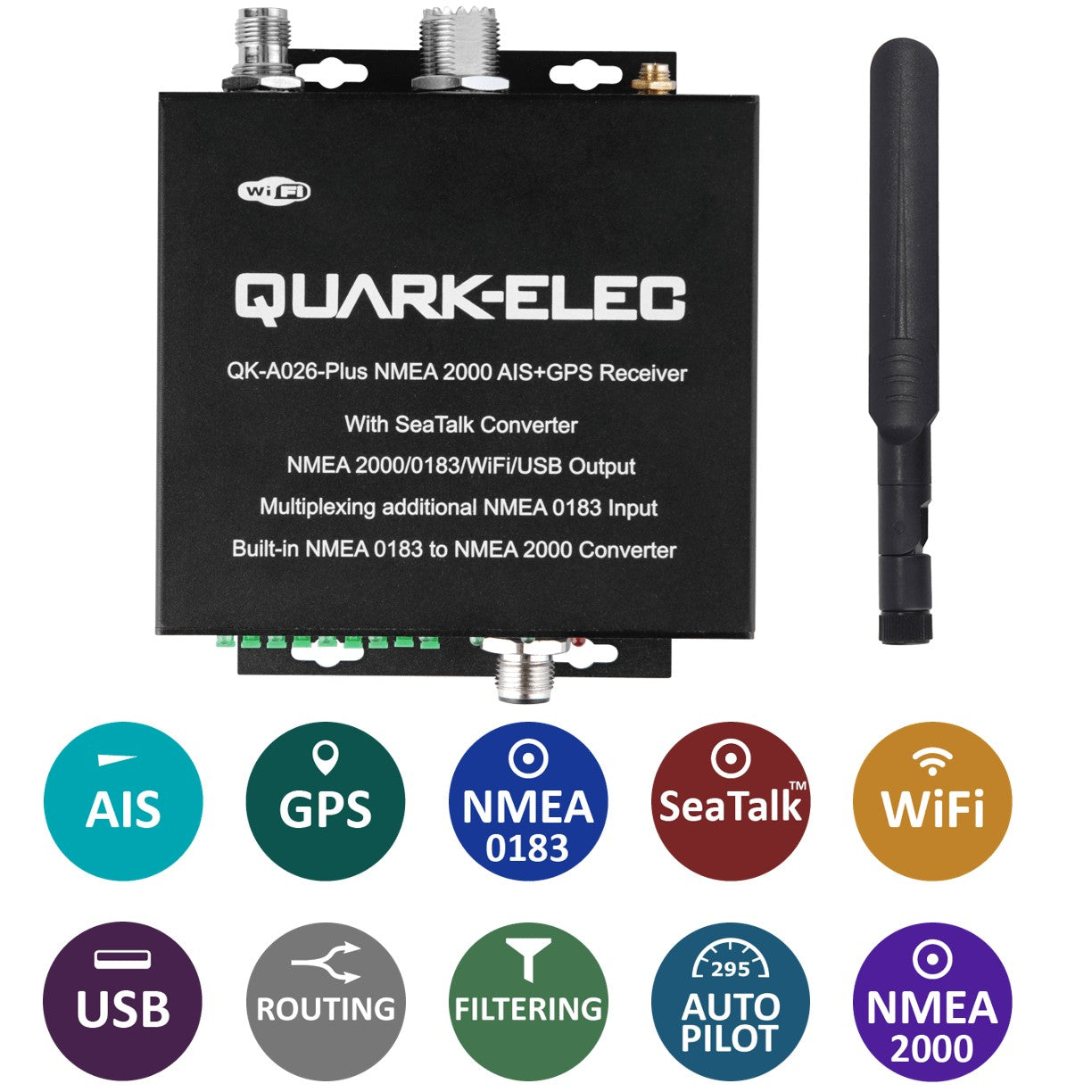 Quark-Elec NMEA 2000 AIS Receiver with NMEA Multiplexer + N2K Converter + WiFi + GPS - QK-A026+
