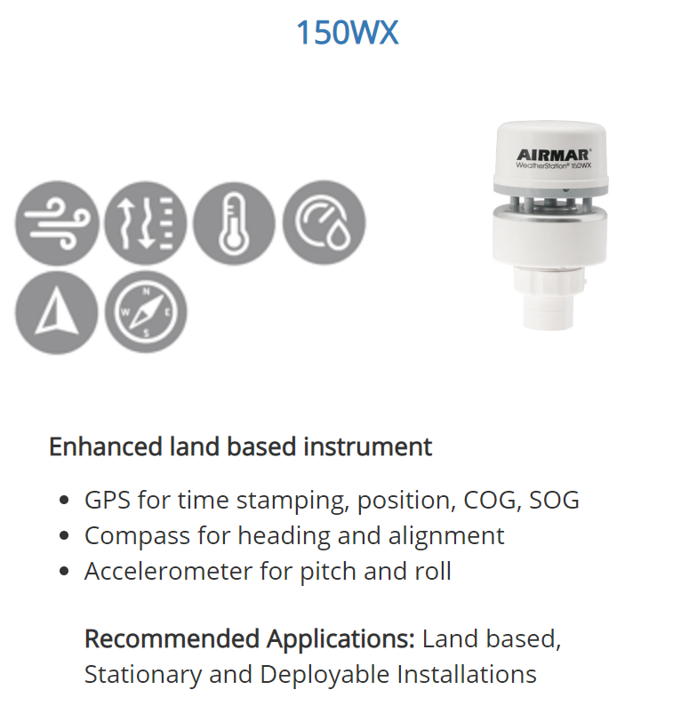 Airmar NMEA 0183/2000 Land based WeatherStation (no Relative Humidity)  -  WS-150WX