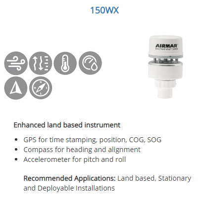 Airmar NMEA 0183/2000 Land based WeatherStation RS232 IPX6 (no Relative Humidity) - WS-150WX-RS232