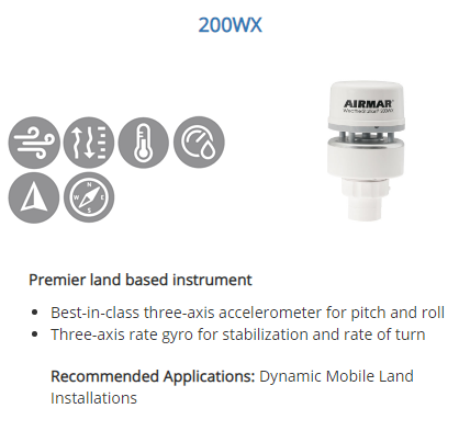 Airmar NMEA 0183 Marine, Mobile and Stationary Offshore Platform WeatherStation RS232 IPX7  -  WS-200WX-RS232