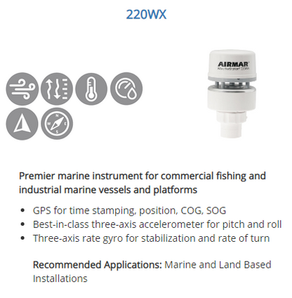 Airmar NMEA 0183/2000 Marine Based WeatherStation (no Relative Humidity)  -  WS-220WX