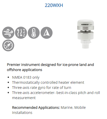 Airmar NMEA 0183 Marine Based WeatherStation (no Relative Humidity) w/Heater  -  WS-220WX-HTR